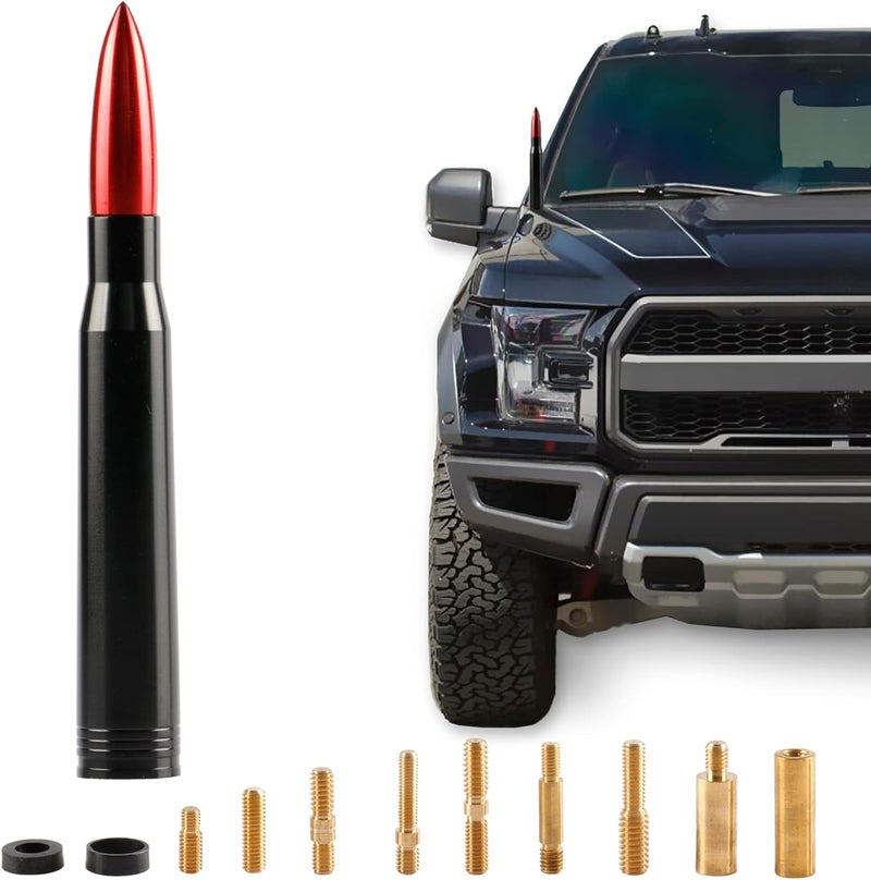 BJSIA Universal Bullet Antenna, Truck Antenna Replacement, Compatible with Ford, Dodge, Chevrolet, GMC, Jeep, Toyota, Red, Car Accessories - Image 1